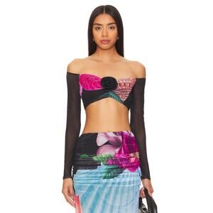Revolve AFRM NWT Black Pink Surreal Shells Cropped Top Size Medium